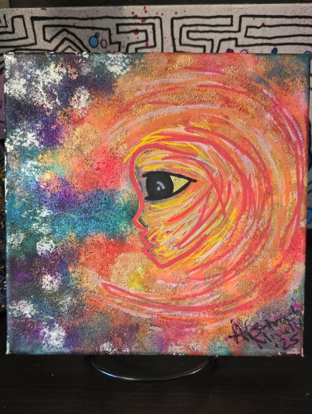 HANDCRAFTED Abstract Celestial Painting HANDMADE Artwork HANDPAINTED Wall Decor